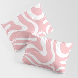 Modern Retro Liquid Swirl Abstract Pattern in Soft Pink Blush and White Pillow Sham