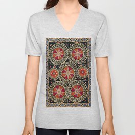 Katti Kurgan Suzani Uzbekistan Embroidery Print V Neck T Shirt