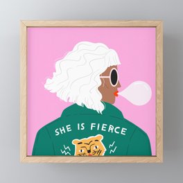 She is Fierce Pink and Green Framed Mini Art Print