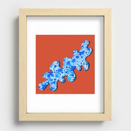 Abstract blue geometric composition in liquid shape with red background Recessed Framed Print