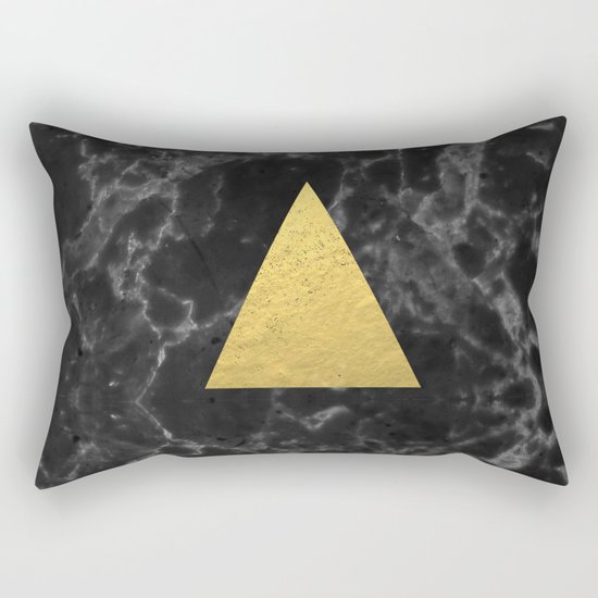 Black Gold Marble Tri - dark solid classic gold foil on marble cell phone case for college dorm Rectangular Pillow