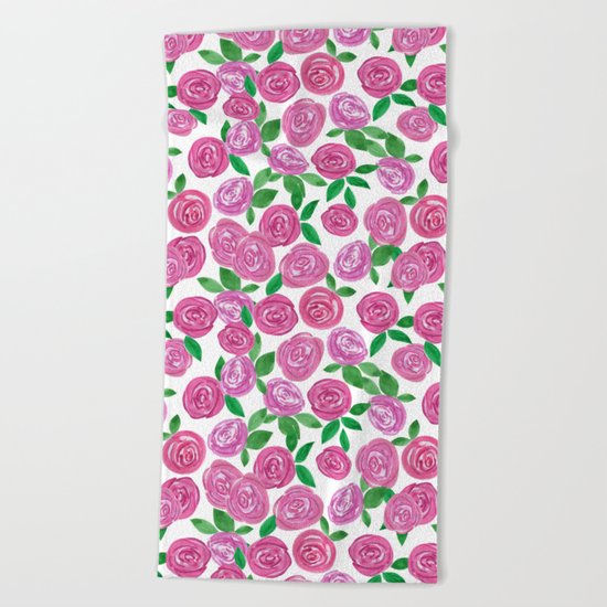 Watercolor red roses. Beach Towel