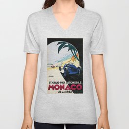 MONACO 1933 Grand Prix Automobile Vintage Tourism Advertisement Poster V Neck T Shirt