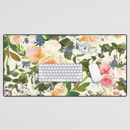 Country chic ivory forest green orange pink watercolor floral Desk Mat