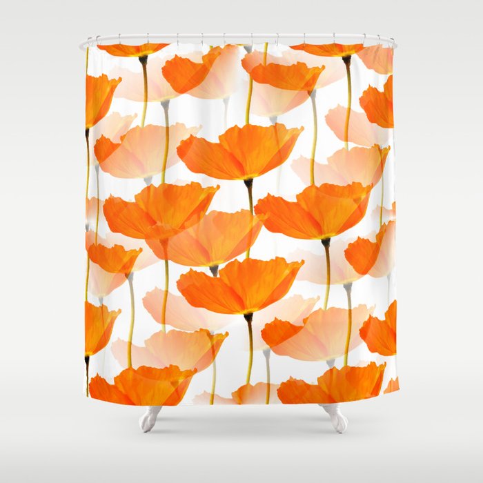 Orange Poppies On A White Background Decor Society6 Art Shower Orange Poppies On A White Background Decor Society6 Art Shower Curtain