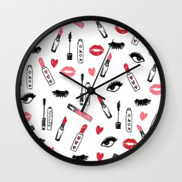 Makeup Print - mascara, beauty, lipstick, eyes, lashes, girls, women, makeup print,beauty decor Wall Clock