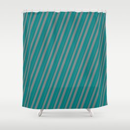 [ Thumbnail: Grey & Teal Colored Striped/Lined Pattern Shower Curtain ]