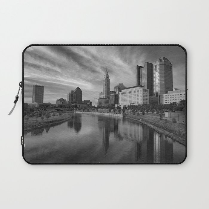 Downtown Columbus Ohio skyline in black and white Laptop Sleeve