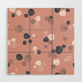Navy blue and white doodle roses on blush pink background Wood Wall Art