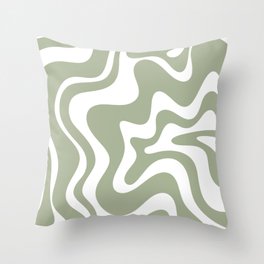 Liquid Swirl Abstract Pattern in Sage Green and White Throw Pillow