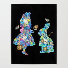 Colorful Watercolor Alice & The Rabbit - Wonderland Time Poster