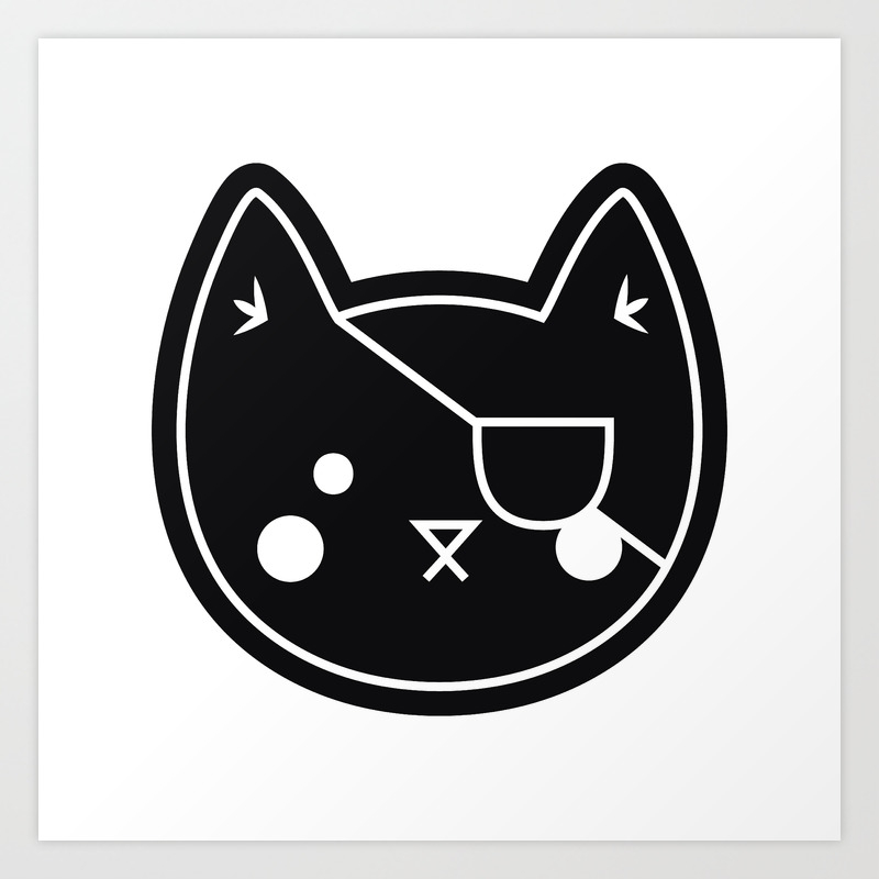 Catz Black Cat With An Eyepatch White Backdrop Art Print By