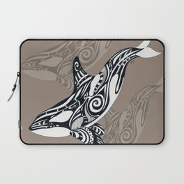 Orca Killer Whale Tribal Tattoo Tlingit Taupe Ink Laptop Sleeve