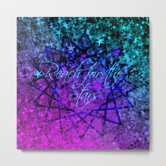 REACH FOR THE STARS Bold Midnight Blue Purple, Galactic Stars Space Abstract Fine Art Painting Metal Print