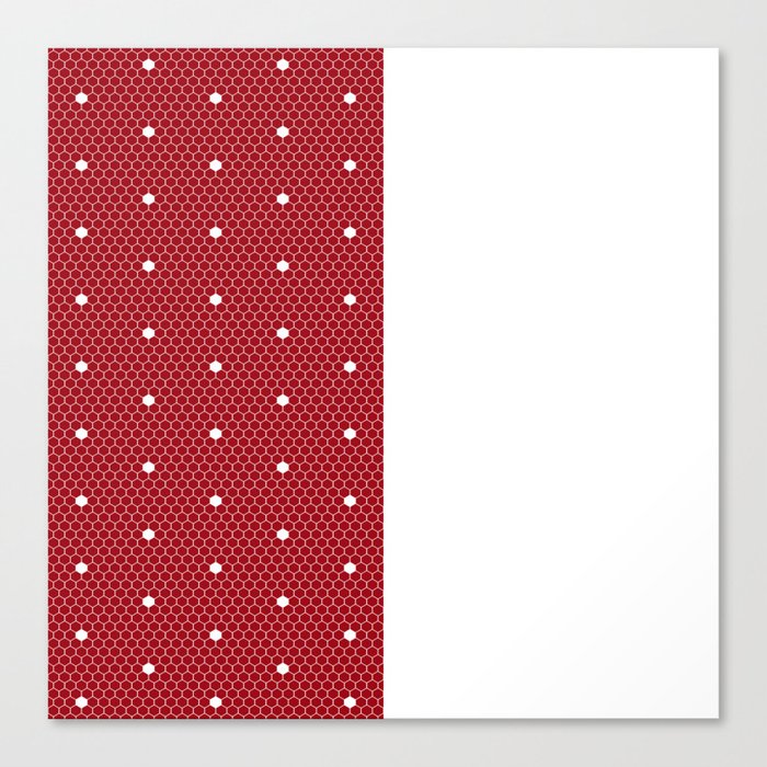 White Polka Dots Lace Vertical Split on Christmas Dark Red Canvas Print