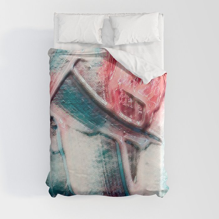 Pink And Turquoise Green Palette Knife Abstract Duvet Cover
