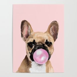 French Bull Dog with Bubblegum in Pink Poster