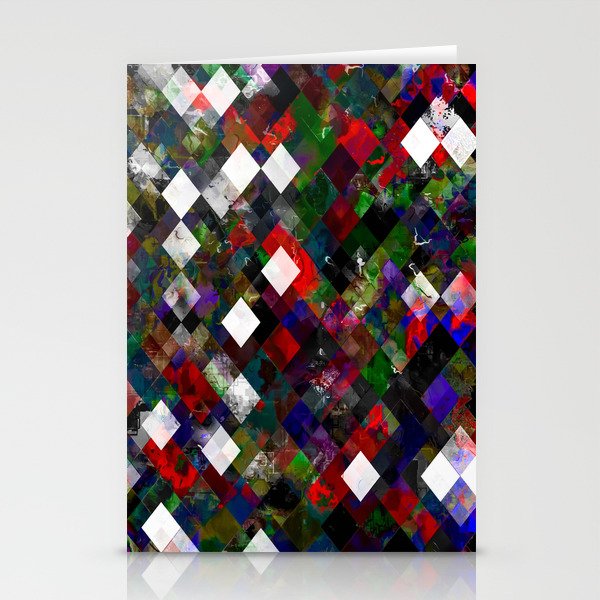 geometric pixel square pattern abstract background in red blue green Stationery Cards