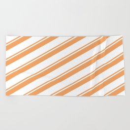 [ Thumbnail: Brown & White Colored Lines/Stripes Pattern Beach Towel ]
