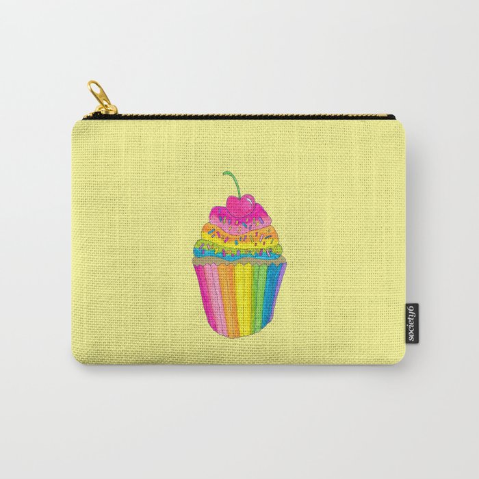 Rainbow Cupcake with Sprinkles with Yellow Background Carry-All Pouch