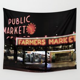 Pike Place Farmers Market - at night Wall Tapestry