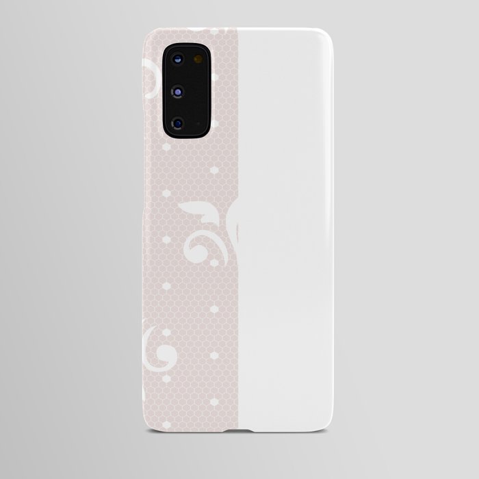 White Floral Curls Lace Vertical Split on Pastel Pink Android Case