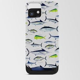 Tuna, Marlin, Wahoo, Swordfish, Mahi-Mahi Hand Illustrated Sport Fish Pattern; Desaturated Color, Ocean Chart iPhone Card Case