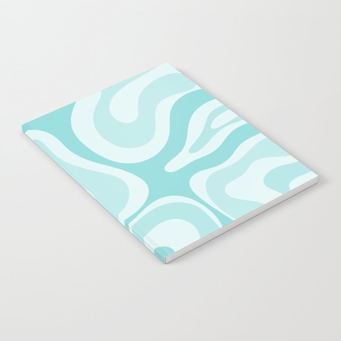 Modern Retro Liquid Swirl Abstract in Light Aqua Teal Blue Notebook