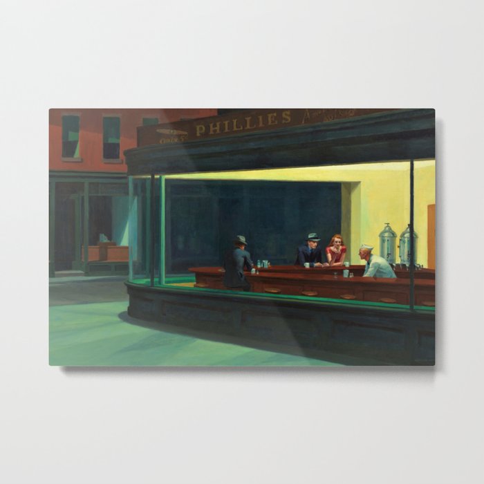 NIGHTHAWKS downtown diner late at night iconic cityscape oil on canvas painting by Edward Hopper Metal Print