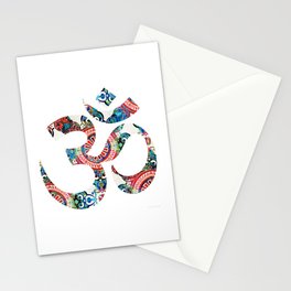 Red and Blue Sacred Symbol Art - Om 13- Sharon Cummings Stationery Card