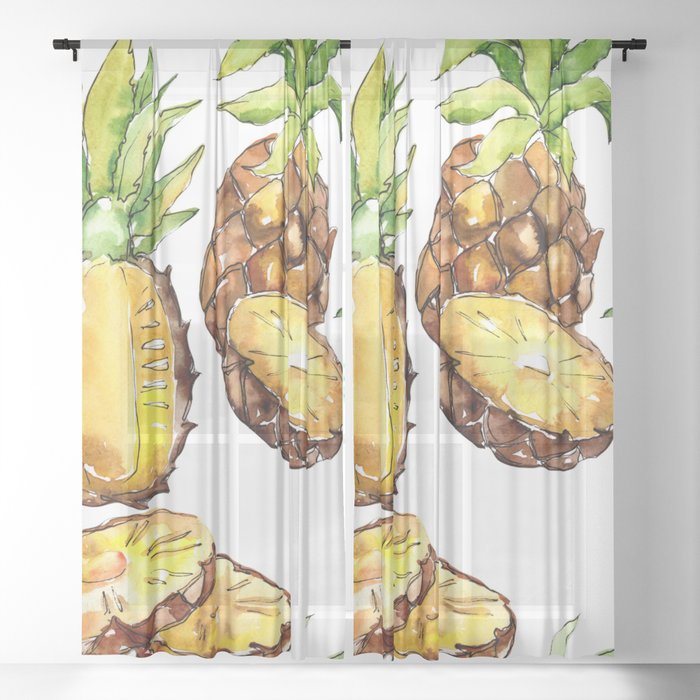 Watercolor Exotic Fruit Pattern 01 Sheer Curtain