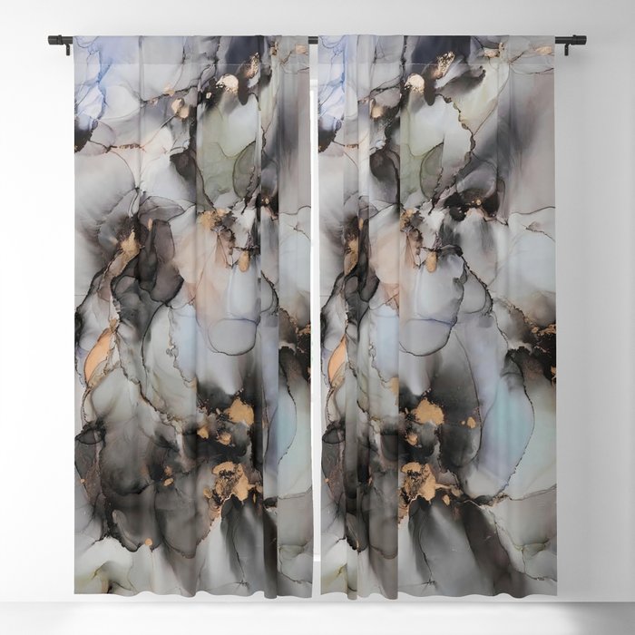 Acrobats Fluid Abstract Art Gold and Dark Blue  Blackout Curtain