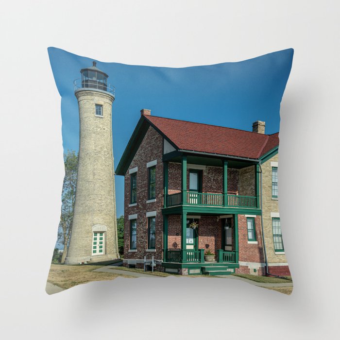 Southport Light Station Lighthouse Kenosha Wisconsin Lake Michigan Throw Pillow