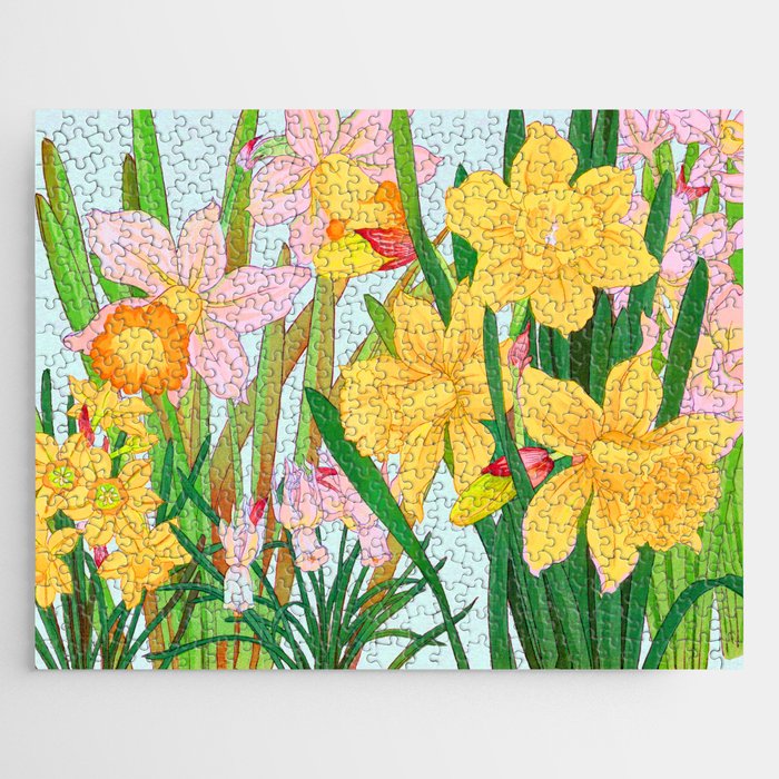  Remix Japanese Woodblock Painting of  Daffodil  by Tanigami Konan Jigsaw Puzzle