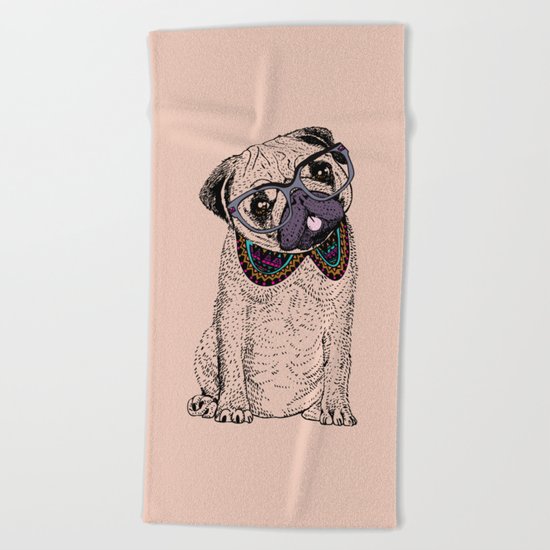 Hipster Pug Beach Towel