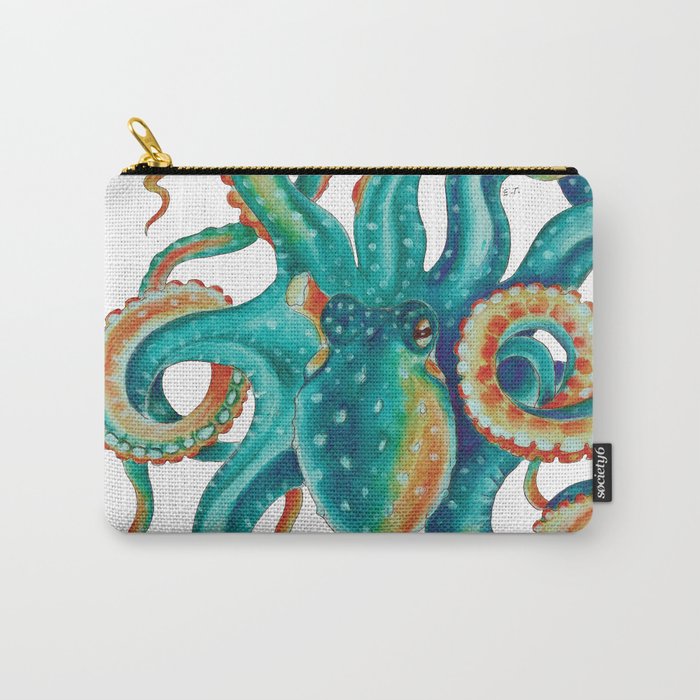 Octopus Tentacles Teal Green Watercolor Art Carry-All Pouch