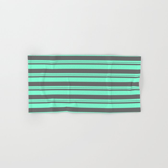 Aquamarine & Dim Gray Colored Lines Pattern Hand & Bath Towel