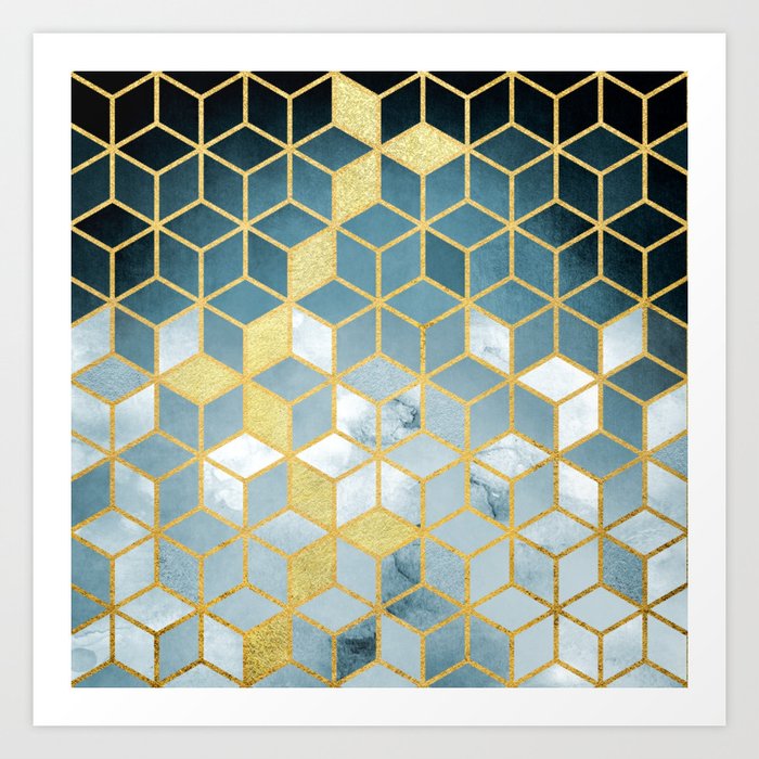 Shades Of Turquoise Green Cubes Pattern Art Print