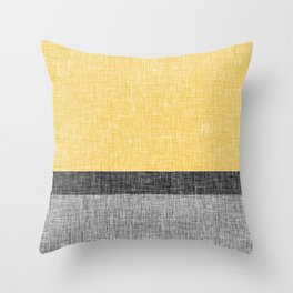 Yellow Grey and Black Section Stripe and Graphic Burlap Print Throw Pillow
