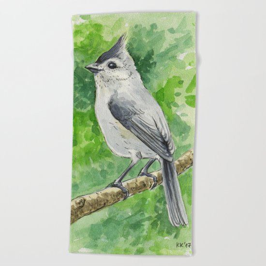 Titmouse bird watercolor Beach Towel