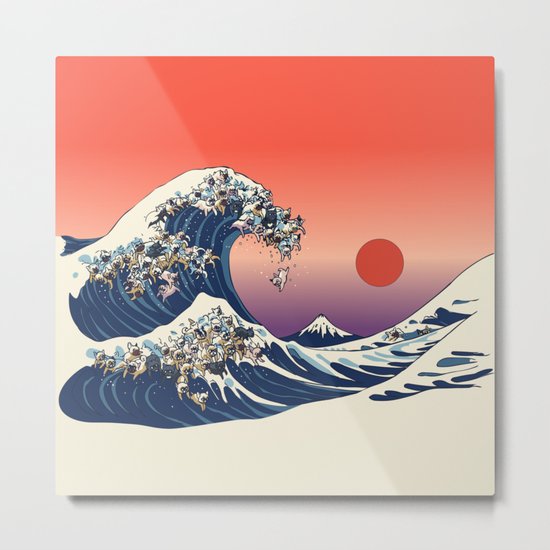 The Great Wave Of French Bulldog Metal Print