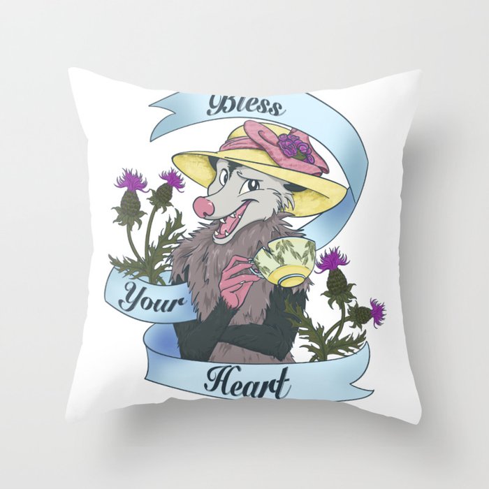 Bless Your Heart Opossum  Throw Pillow