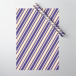[ Thumbnail: Bisque and Dark Slate Blue Colored Stripes/Lines Pattern Wrapping Paper ]