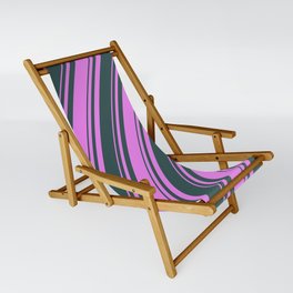 [ Thumbnail: Violet and Dark Slate Gray Colored Lines Pattern Sling Chair ]