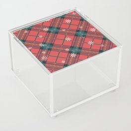 Christmas Winter Snowflakes Red Buffalo Plaid Check Pattern Acrylic Box