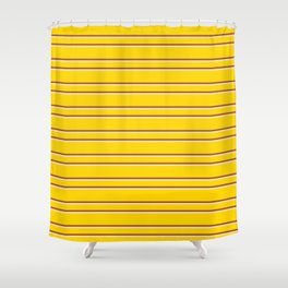 [ Thumbnail: Yellow, Sienna & Tan Colored Lines/Stripes Pattern Shower Curtain ]