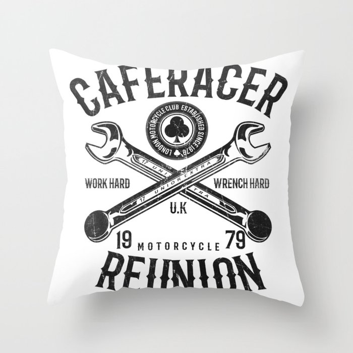 Cafe Racer Reunion Vintage Tools Poster Throw Pillow