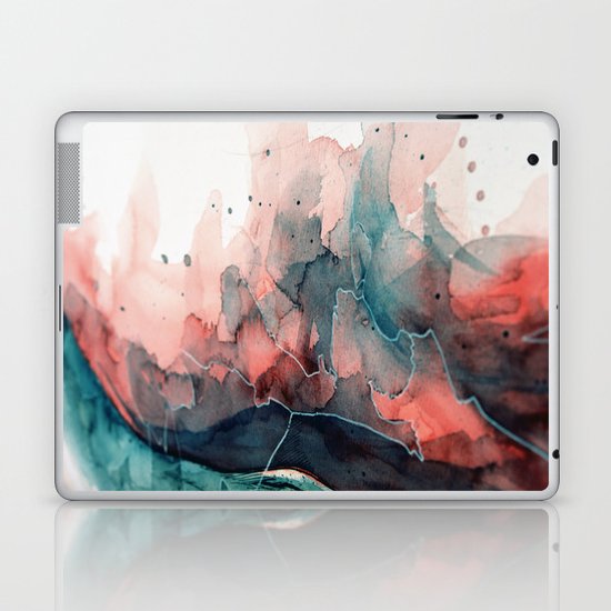 Watercolor dark green & red, abstract texture Laptop & iPad Skin