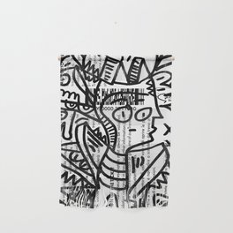 Black and White Street Art Creatures on Italian Train Ticket Wall Hanging