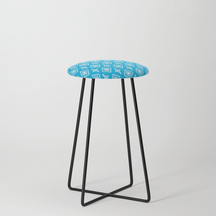 Turquoise and White Native American Tribal Pattern Counter Stool